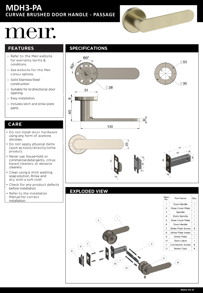Meir specification sheet