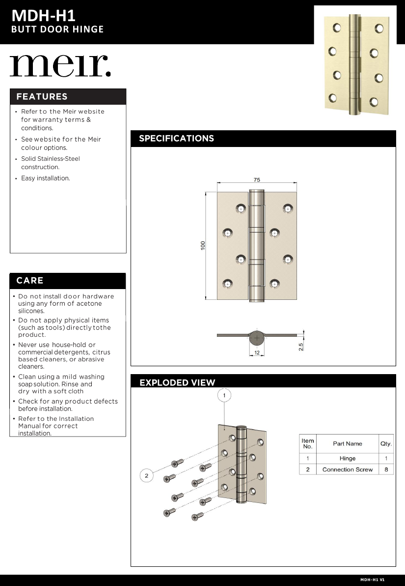 Meir specification sheet