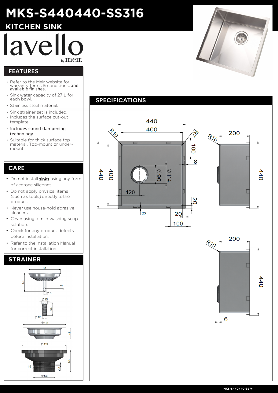 Meir specification sheet
