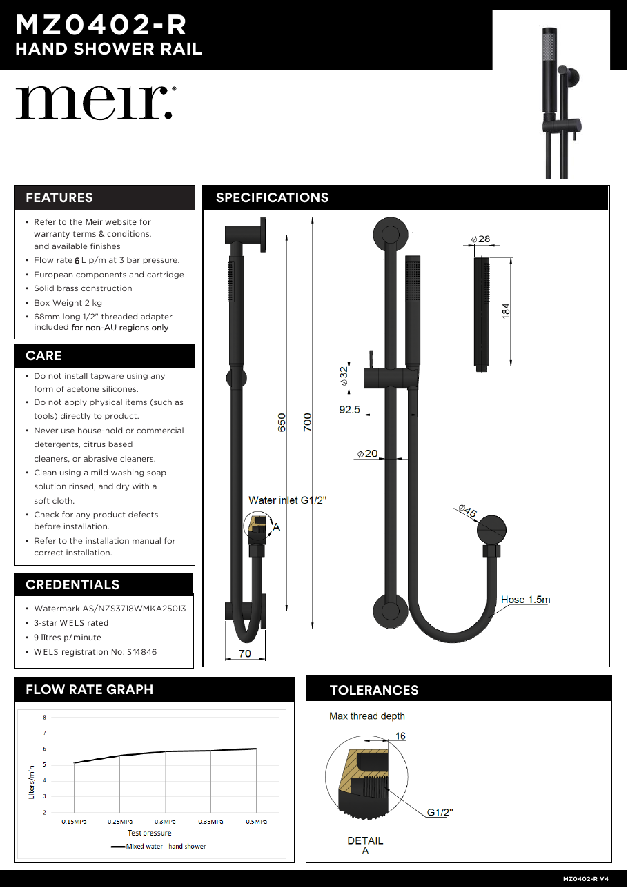 Meir specification sheet