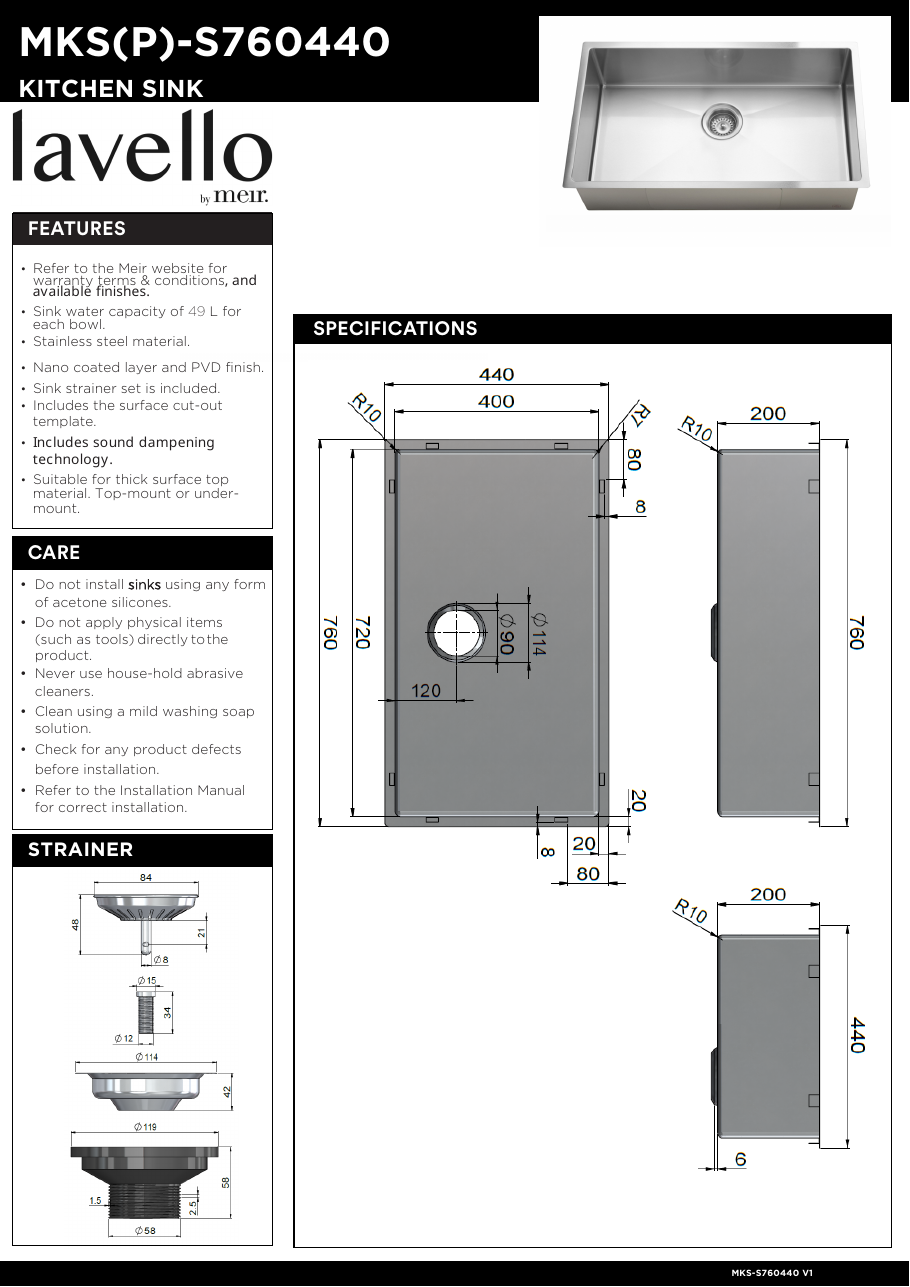 Meir specification sheet