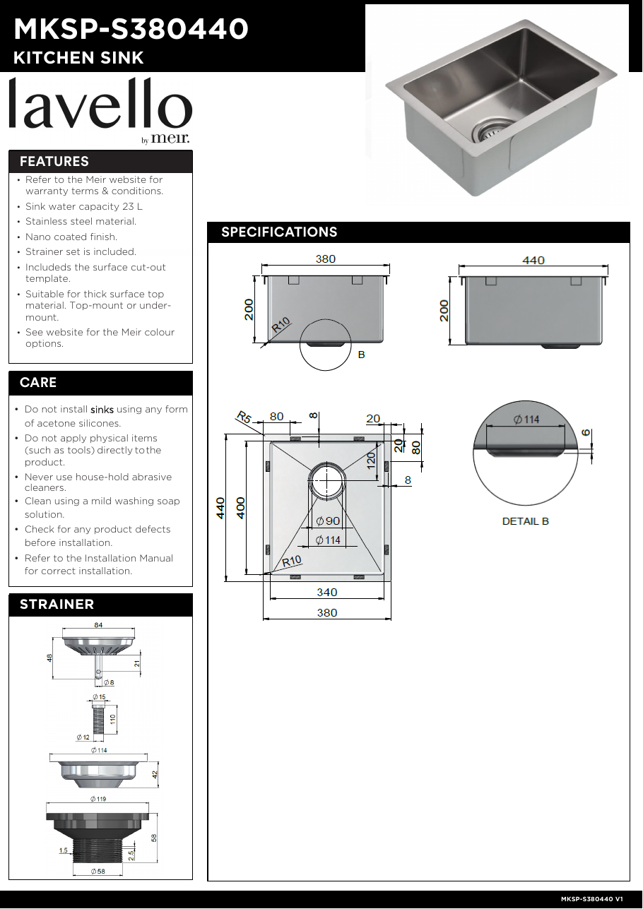 Meir specification sheet