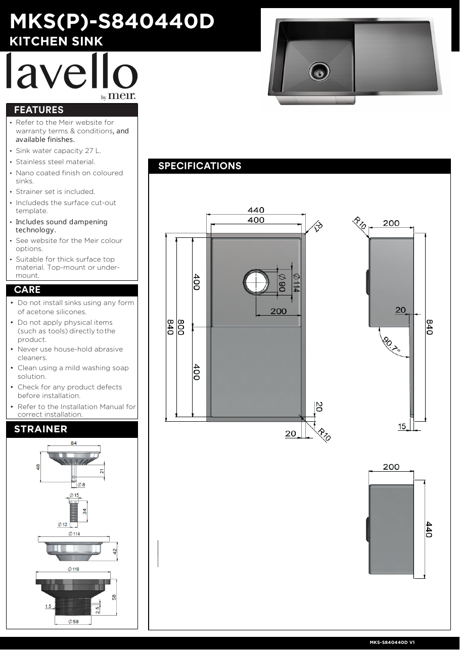 Meir specification sheet