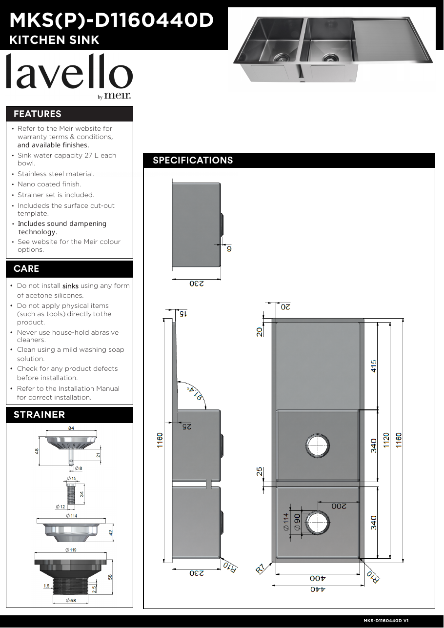 Meir specification sheet