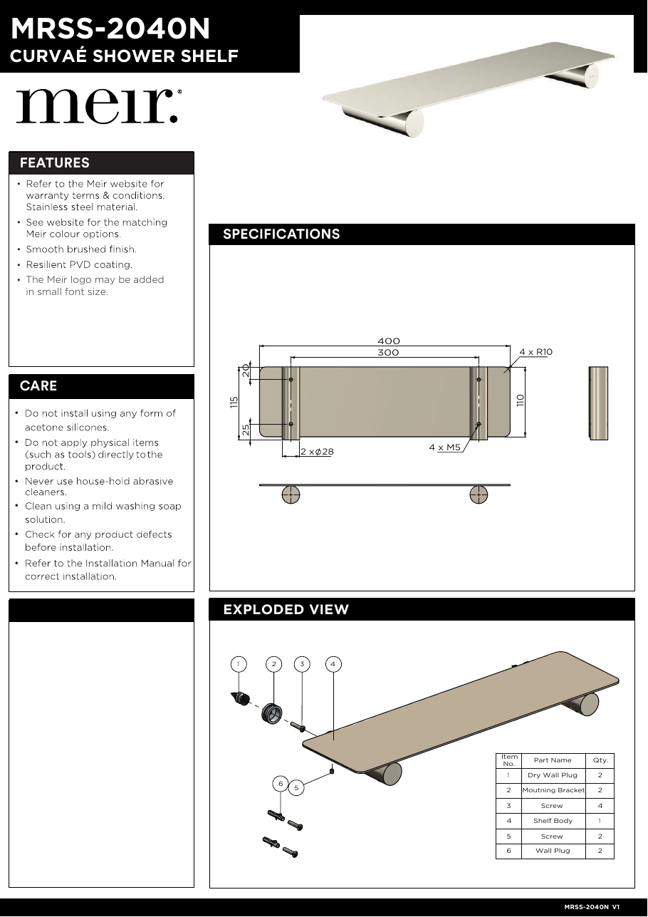 Meir specification sheet