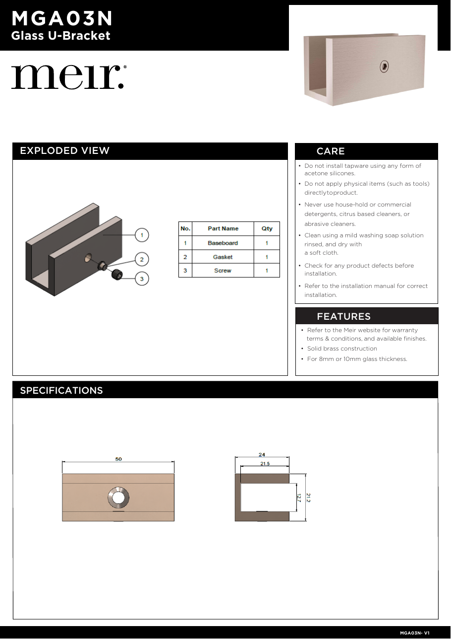 Meir specification sheet