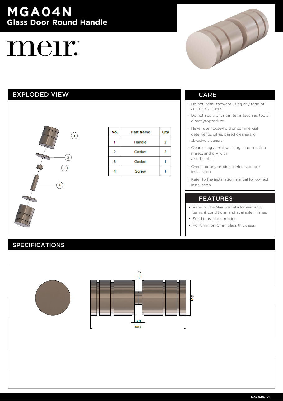 Meir specification sheet