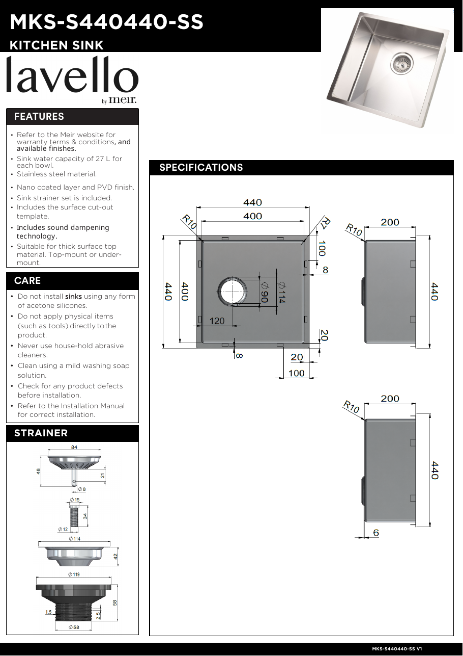 Meir specification sheet