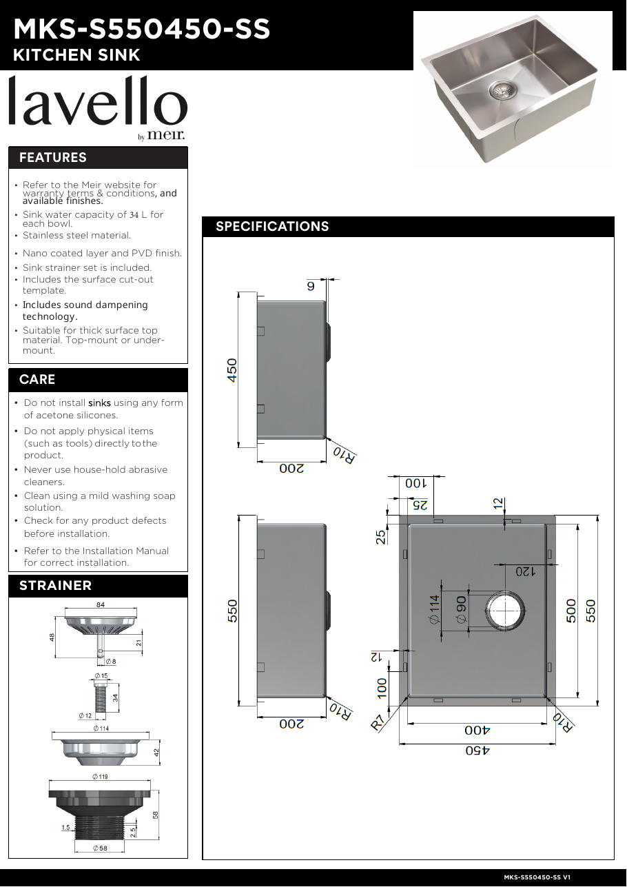 Meir specification sheet