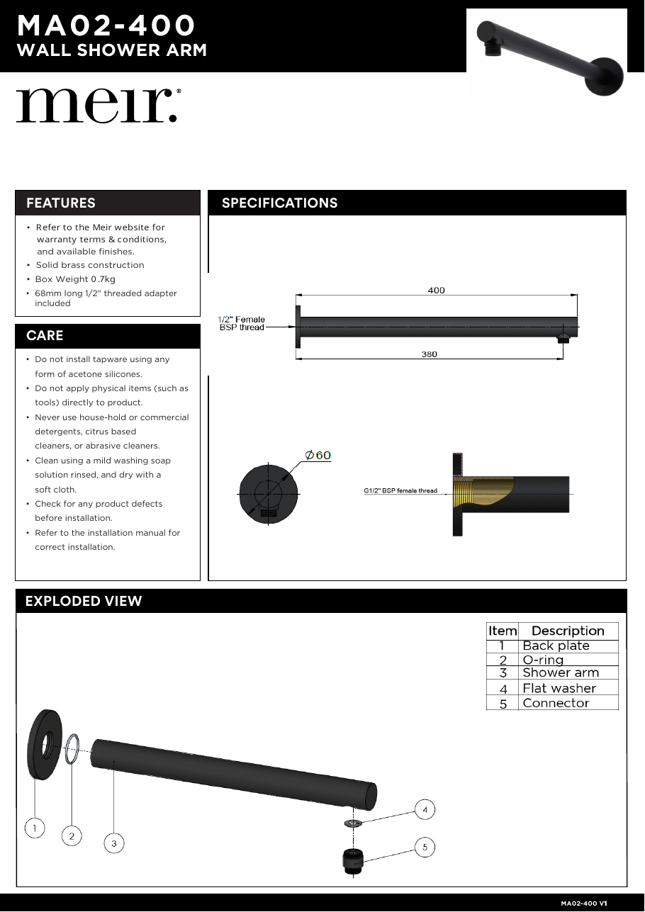 Meir specification sheet