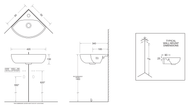 Milano Compact Corner Basin 300 x 300 dimensions line drawing