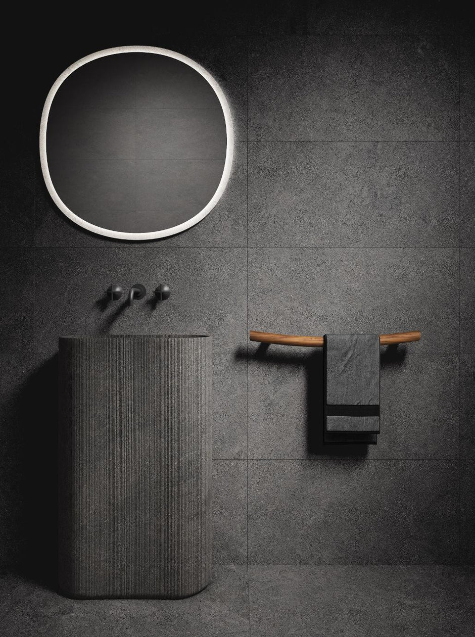 Milano Grey Matt Stone Look Porcelain Tiles 600x600mm in a room setting