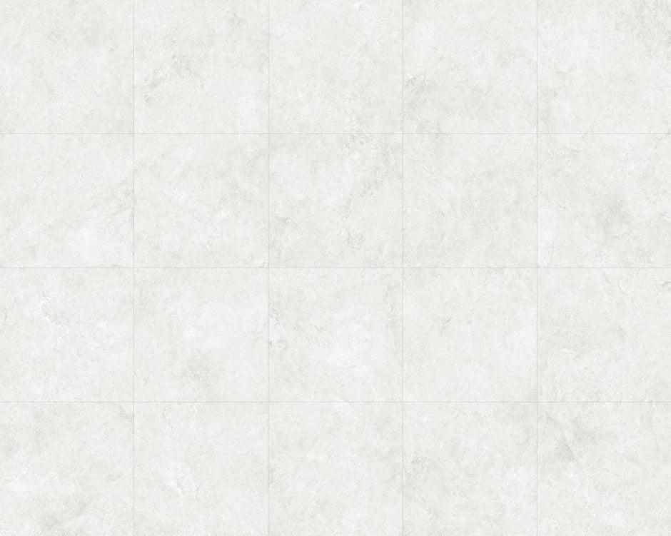 Milano White Matt Stone Look Porcelain Tiles 600x600mm in a room setting