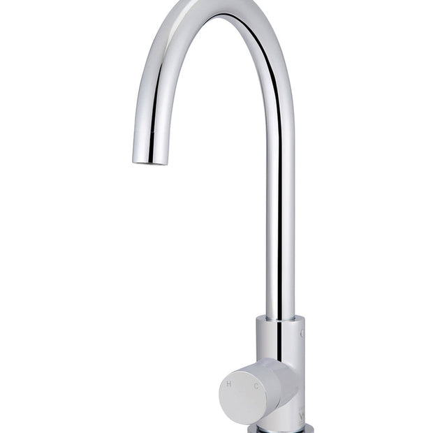 Round Gooseneck Kitchen Mixer Tap with Pinless Handle