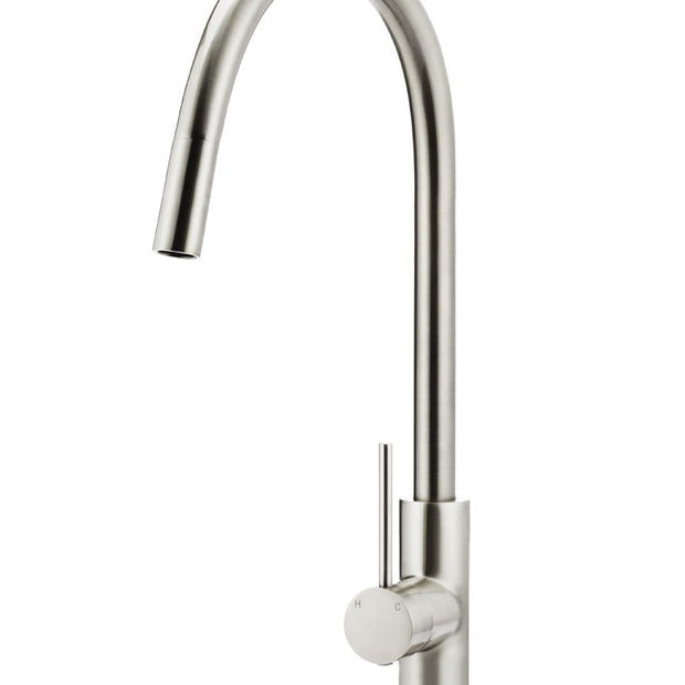 Round Piccola Pull Out Kitchen Mixer Tap - PVD Brushed Nickel