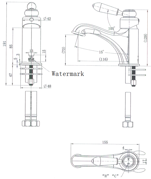 Bordeaux Basin Mixer line drawing