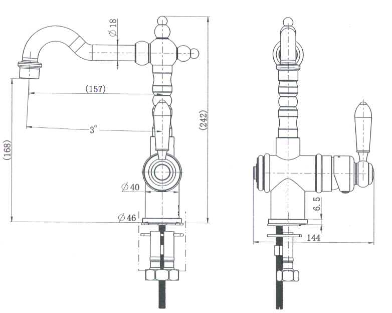 Bordeaux High Rise Basin Mixer line drawing