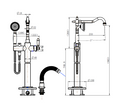 Modern National Bordeaux Freestanding Bath Mixer with Hand Shower line drawing