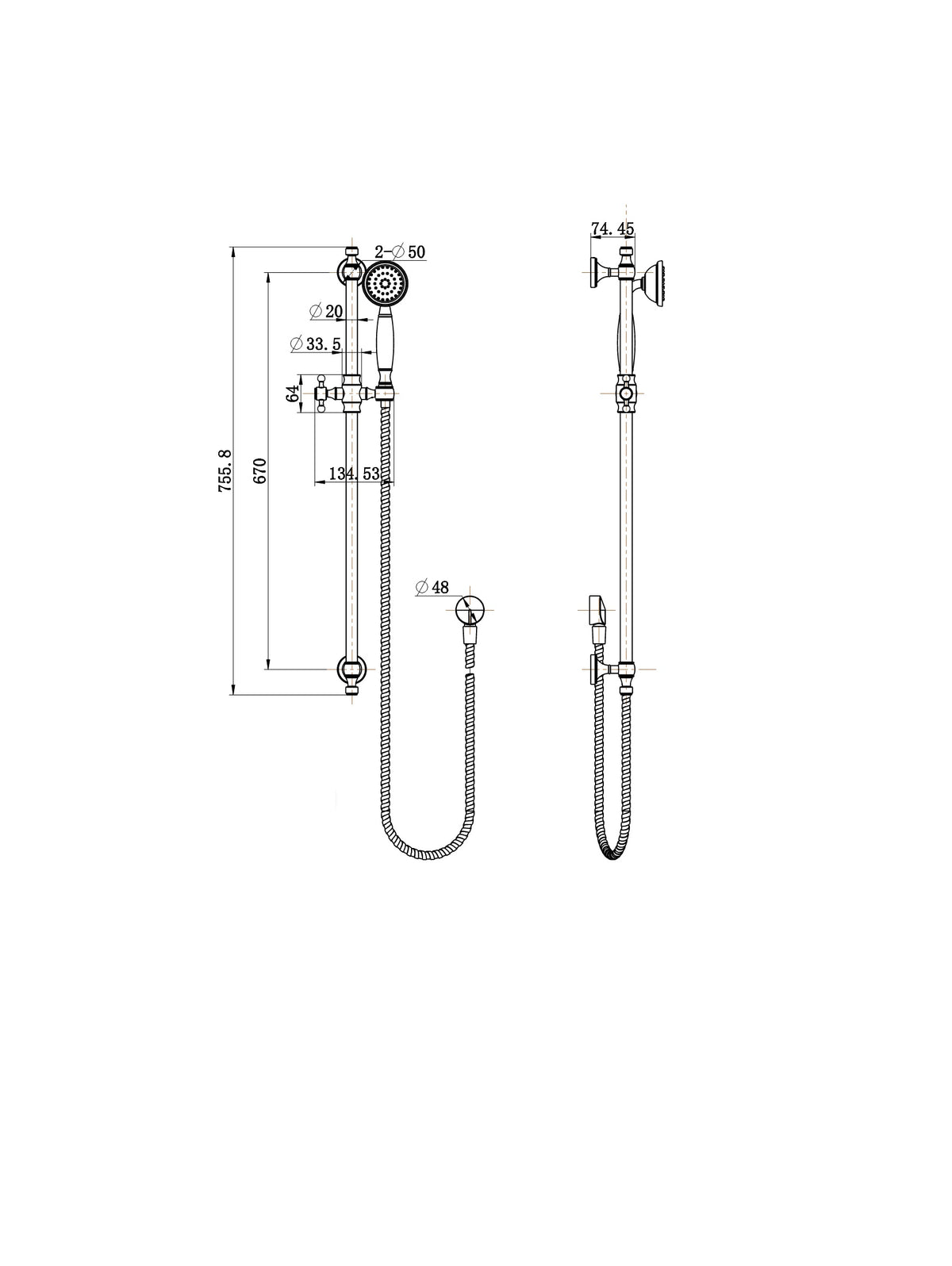 Bordeaux Shower On Rail line drawing