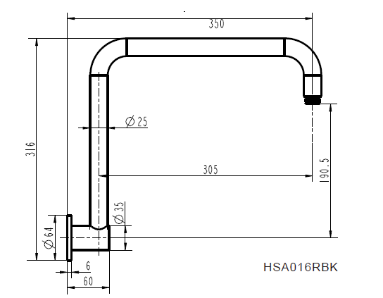 Round High Rise Shower Arm line drawing