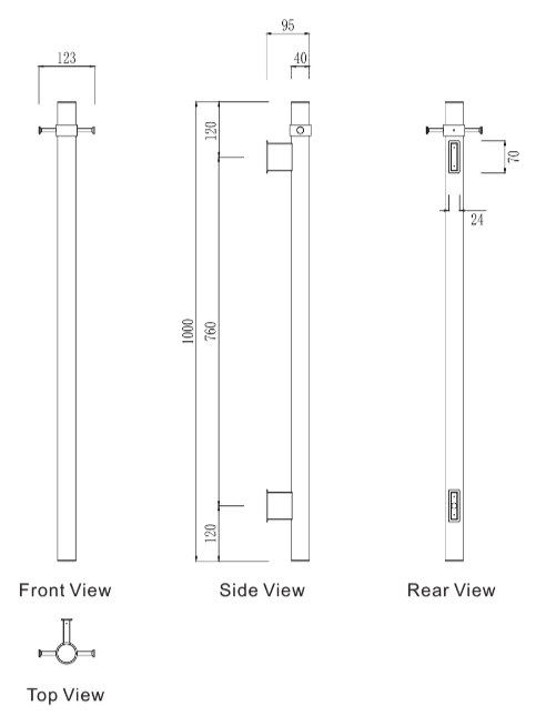 Mirage Vertical Heated Towel Rail line drawing