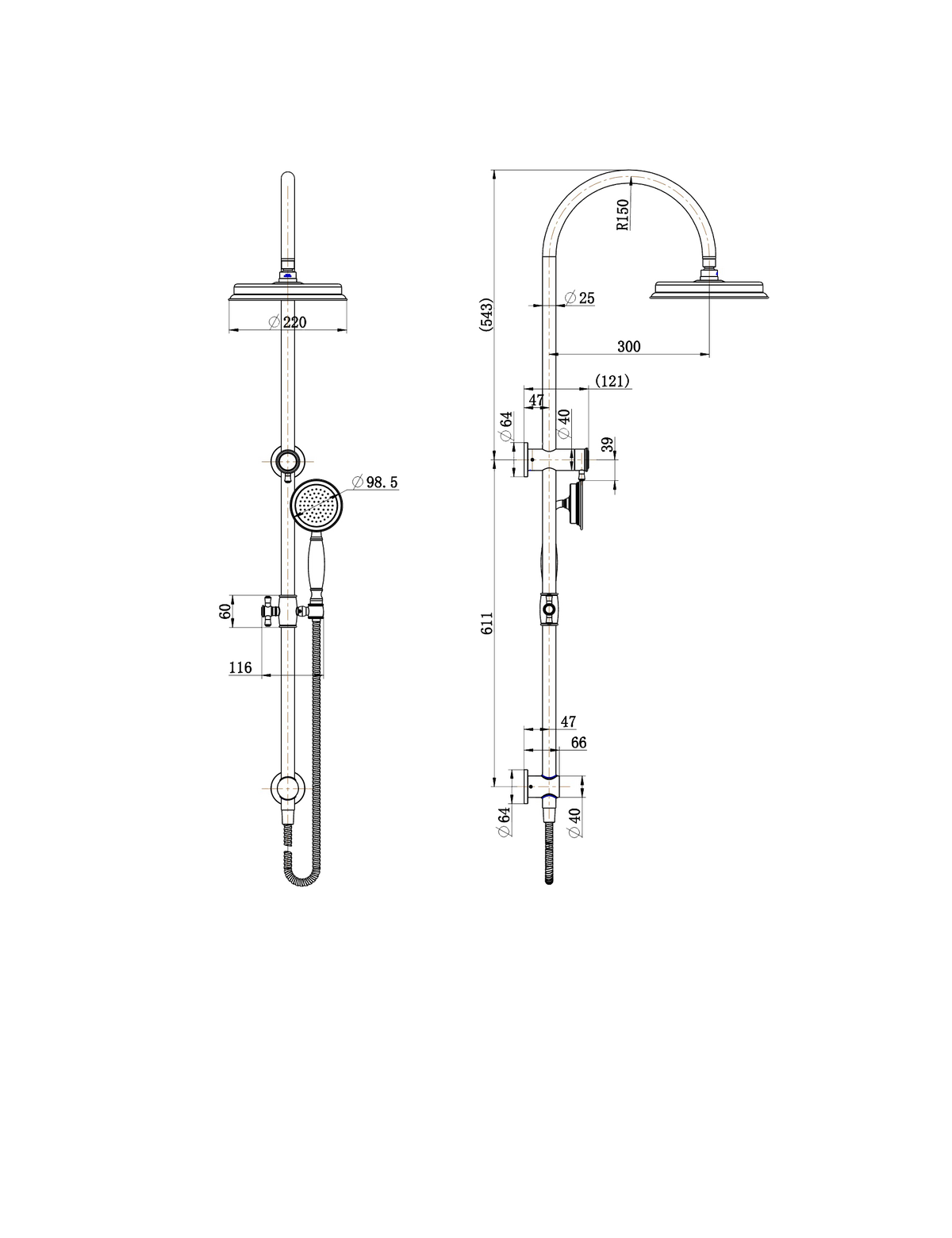 Montpellier Shower Column Set line drawing