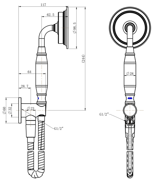 Montpellier Hand Shower on Bracket line drawing