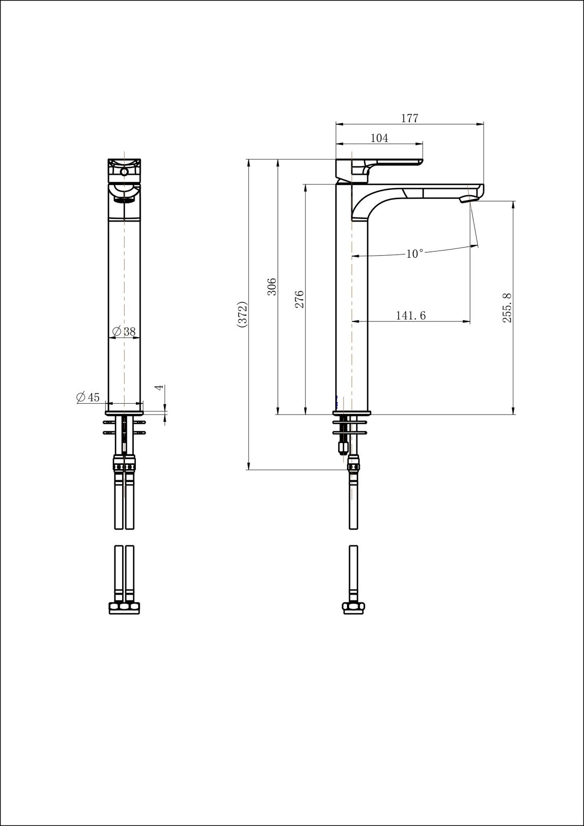 Nova High Rise Basin Mixer line drawing