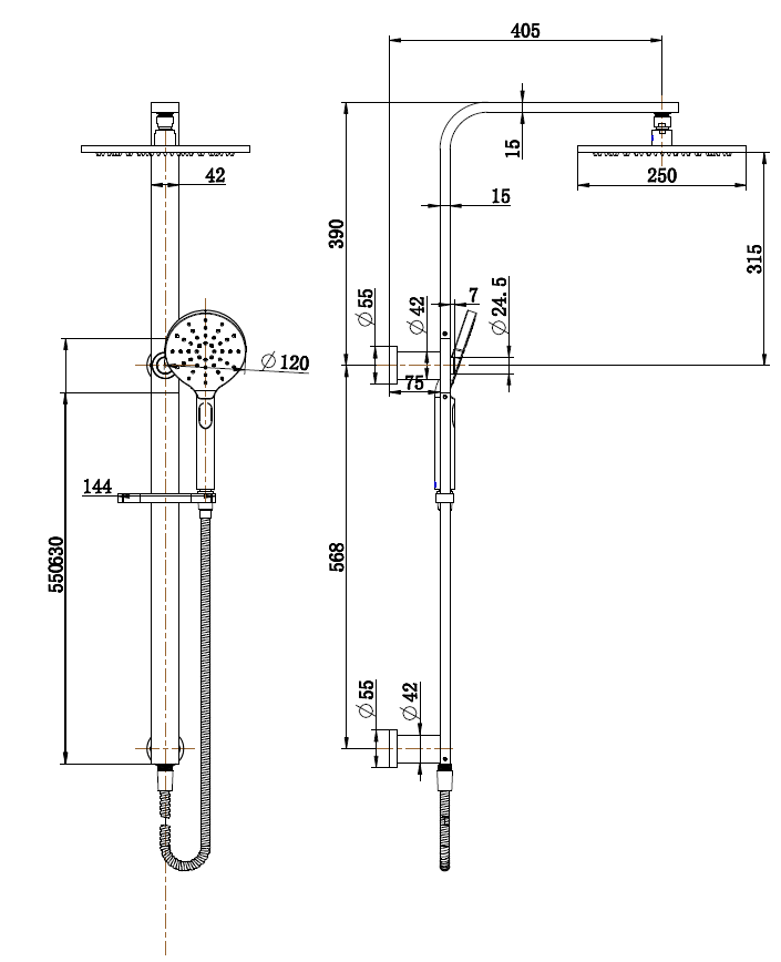 Nova Shower Column Set line drawing