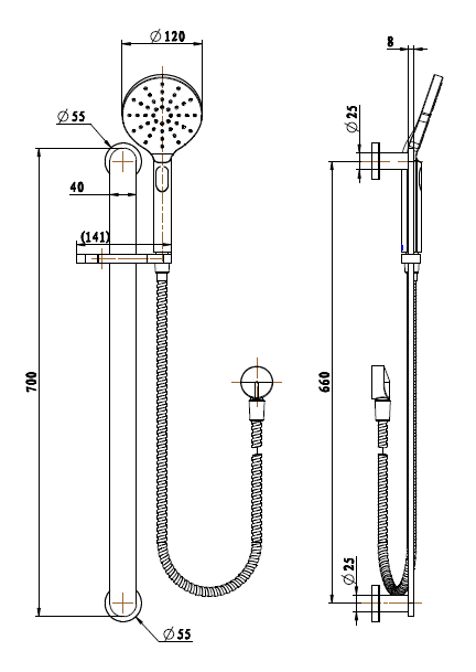 Nova Shower on Rail line drawing