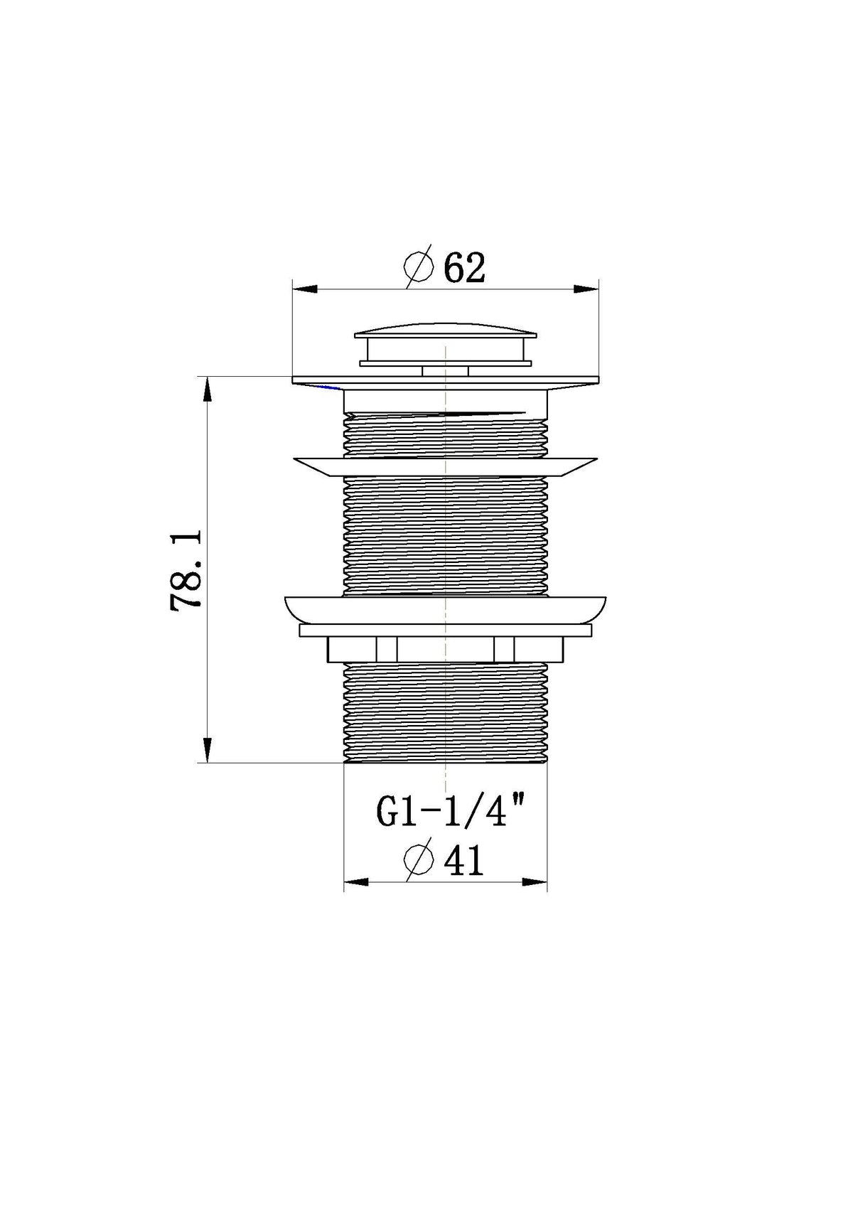Pop Up Waste 32mm Non-Overflow line drawing