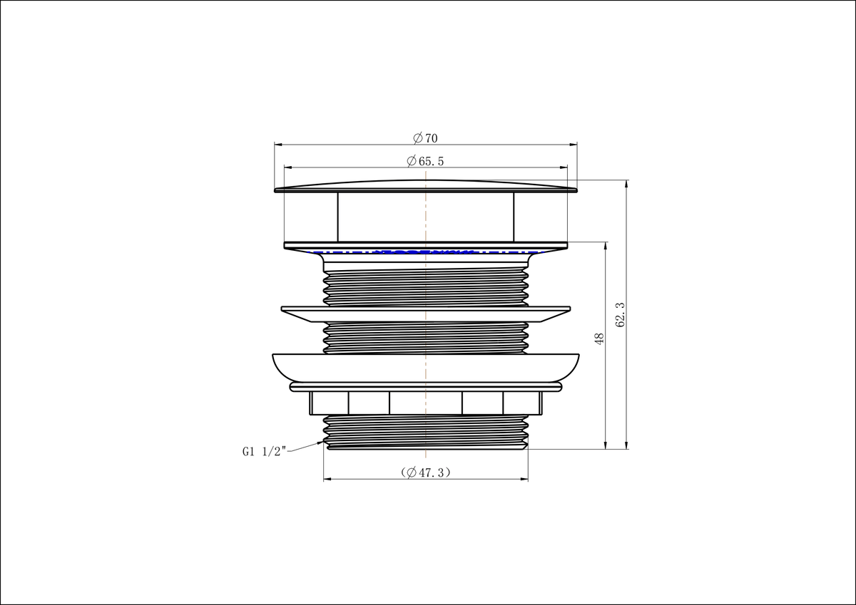 Pop-Up Waste 40mm For Bath line drawing