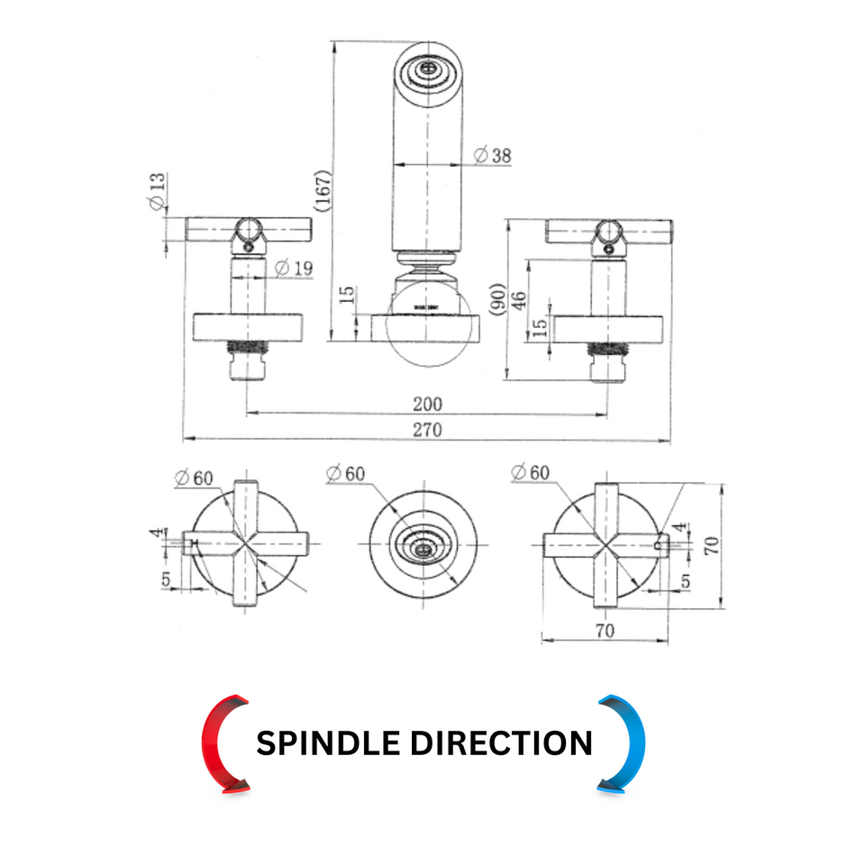 Ryker Shower Set 1/4 Turn line drawing