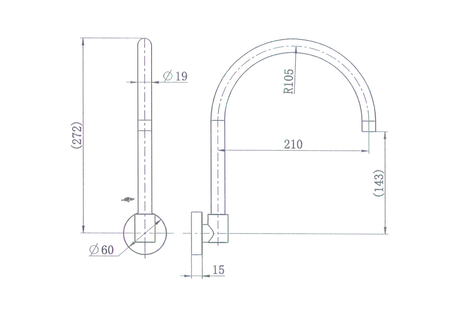 Ryker Bath Spout line drawing