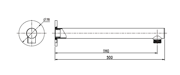 Round Shower Arm 300mm line drawing