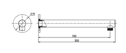 Round Shower Arm 300mm line drawing
