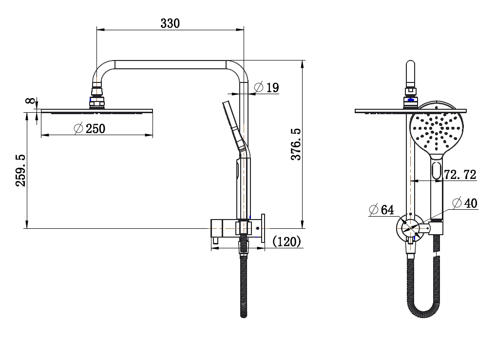 Star Compact Half Shower Column Set line drawing