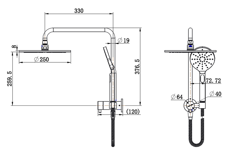 Star Compact Half Shower Column Set line drawing