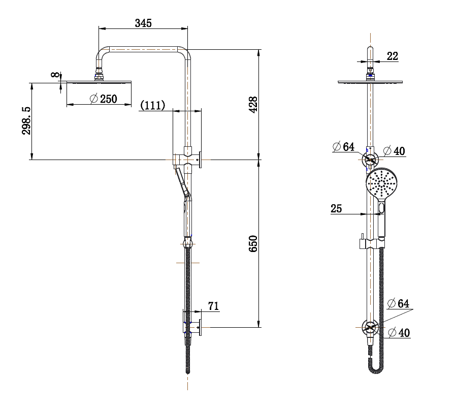 Star Luxury Shower Column Set line drawing