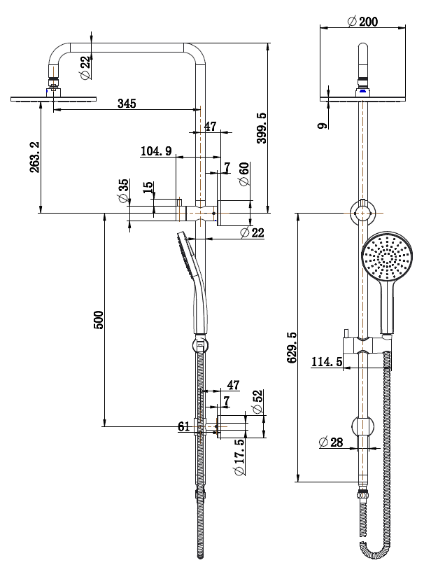 Star Project Shower Column Set line drawing