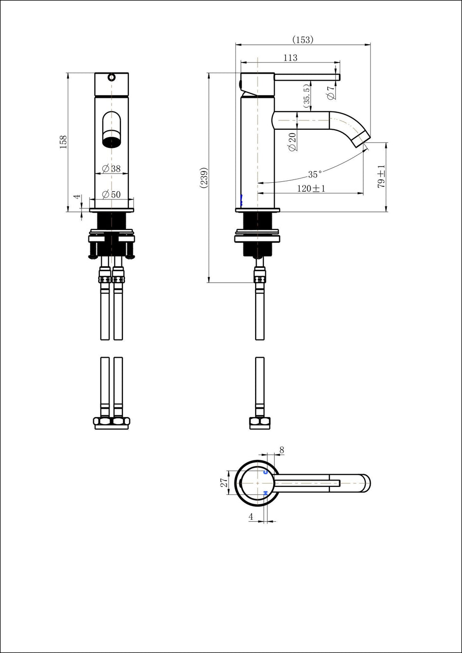 Star Mini Basin Mixer Curved Spout line drawing