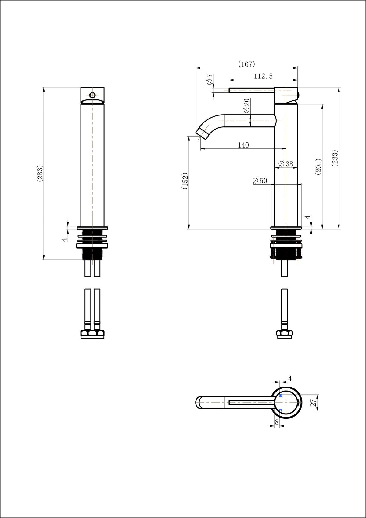Star Mini Mid-Rise Basin Mixer Curved Spout line drawing