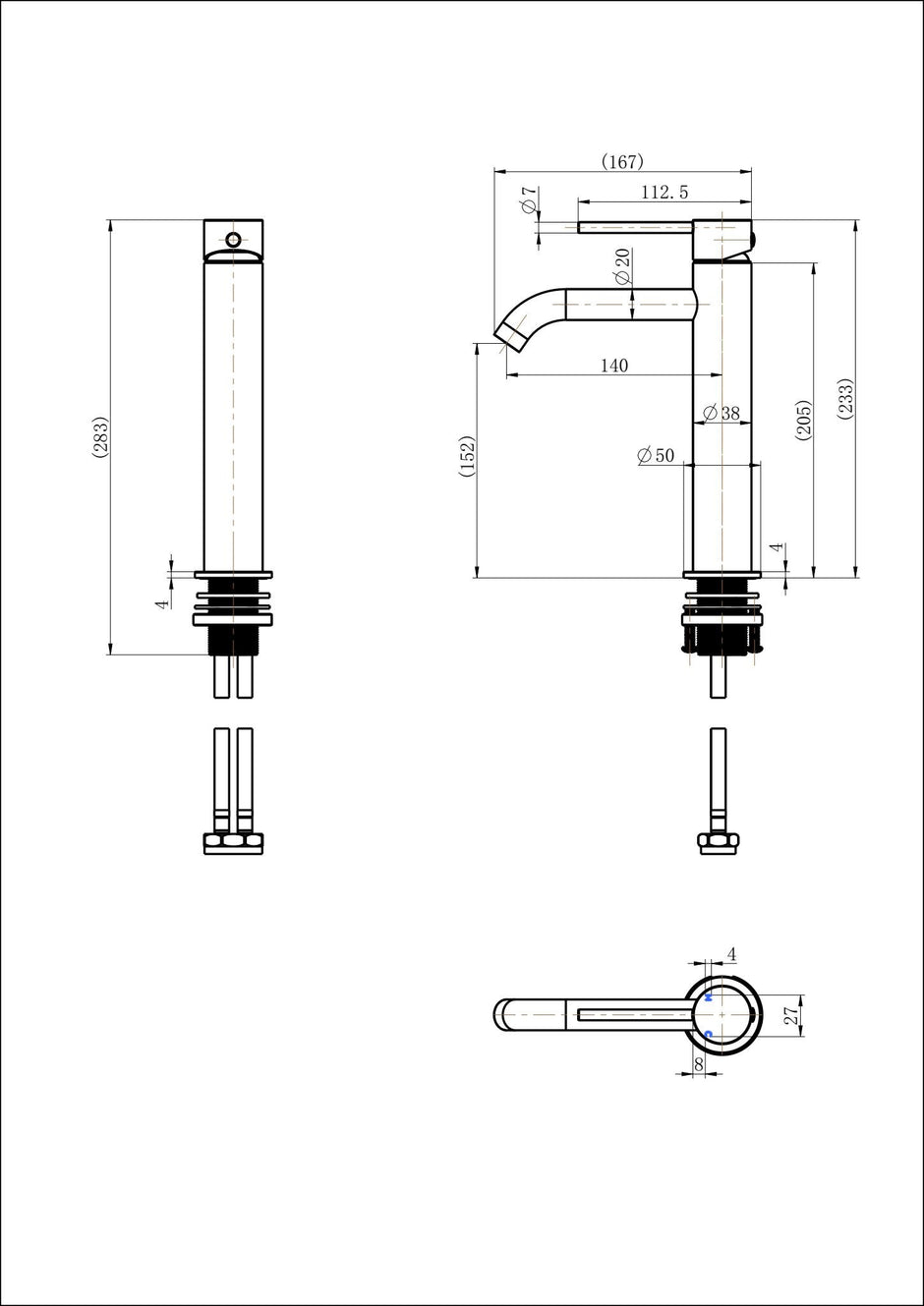 Star Mini Mid-Rise Basin Mixer Curved Spout line drawing