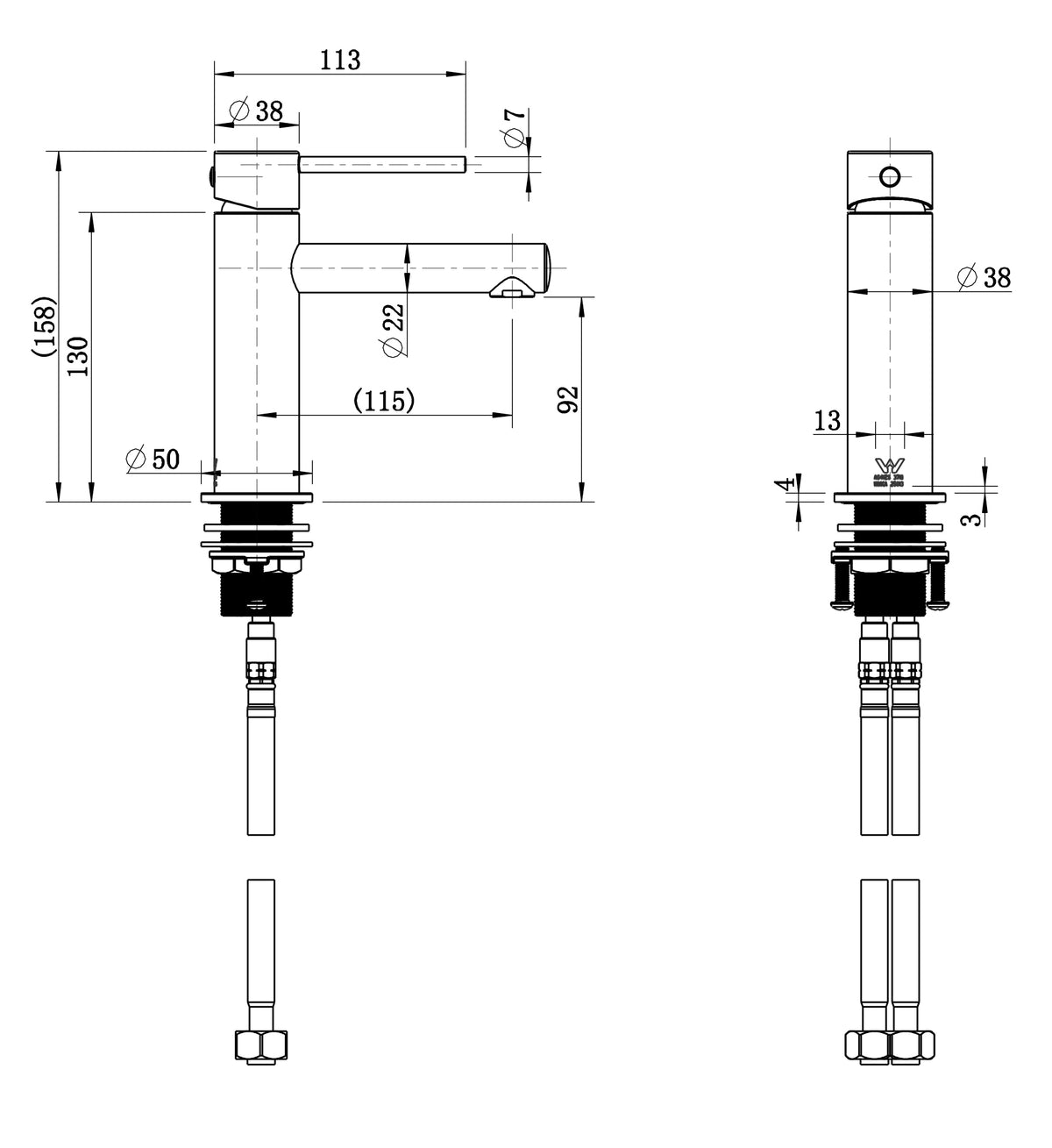 Star Mini Basin Mixer line drawing