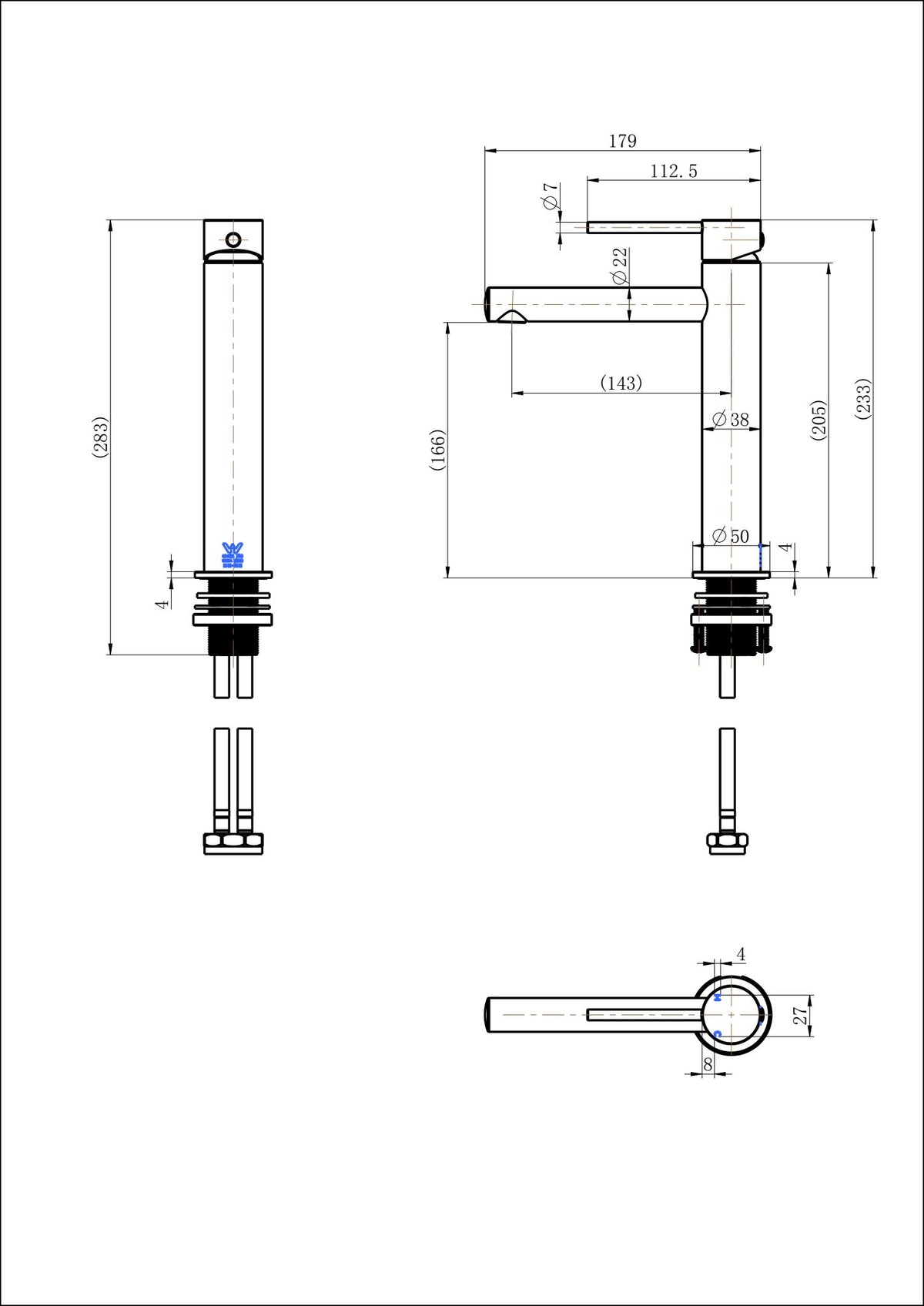 Star Mini Mid Rise Basin Mixer line drawing