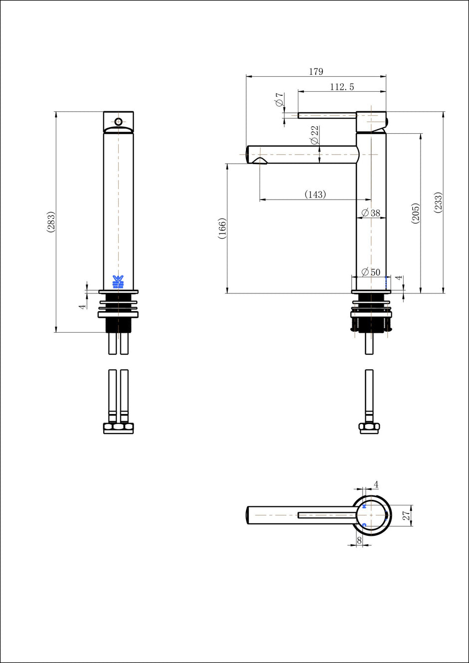 Star Mini Mid Rise Basin Mixer line drawing