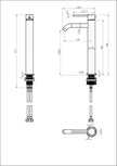 Star Mini High Rise Basin Mixer Curved Spout line drawing