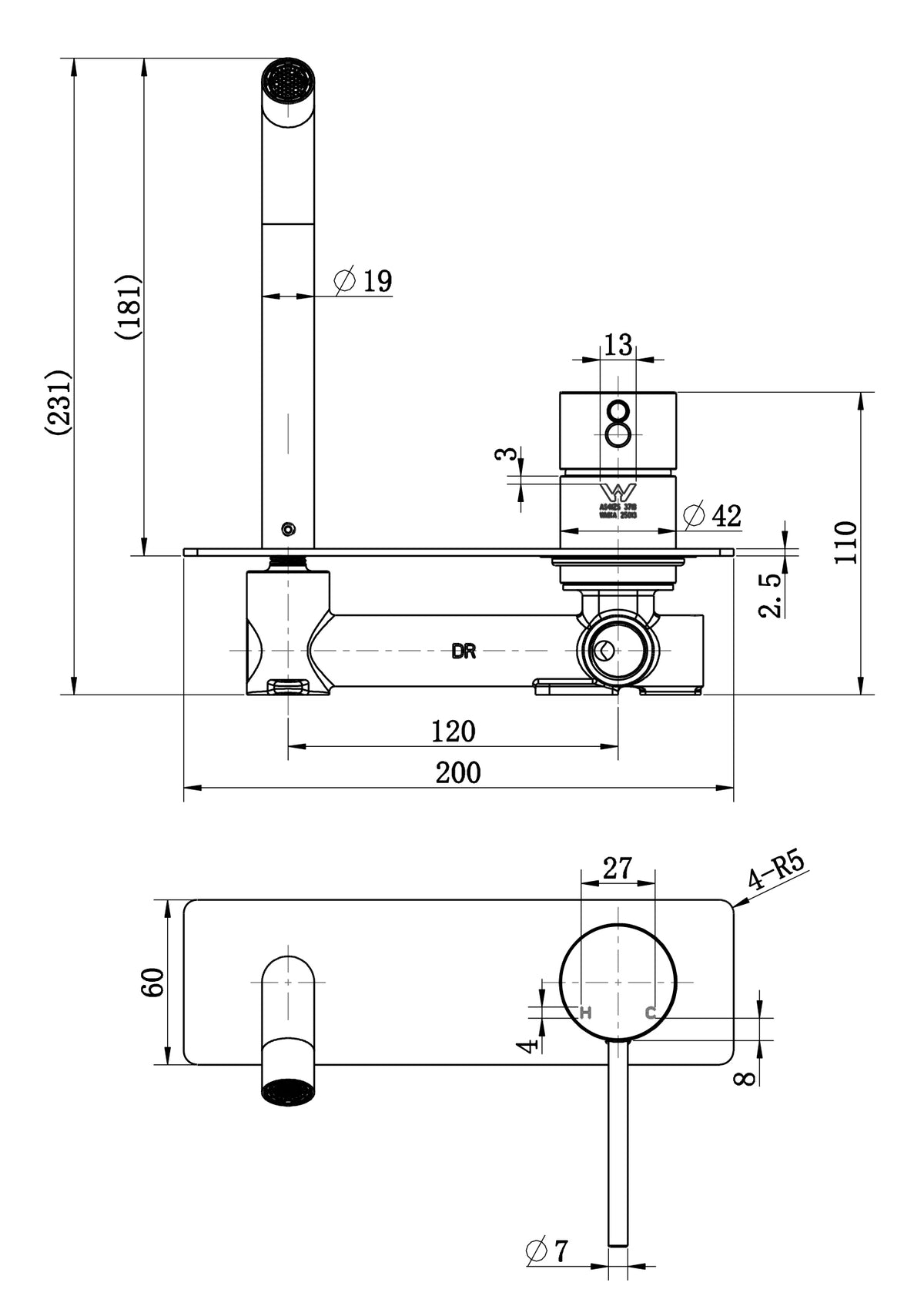 Star Mini Wall Combination line drawing