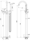 Star Mini Freestanding Bath Mixer With Hand Shower line drawing