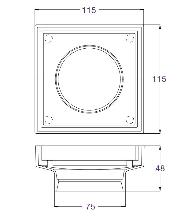 Tile Insert 75mm line drawing